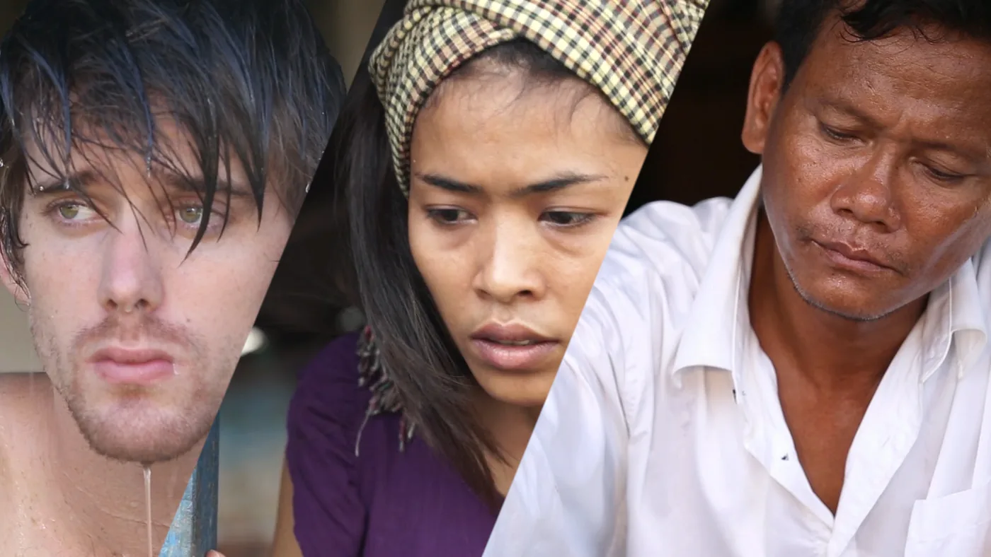 Split-screen still: the three main characters of Invisible World